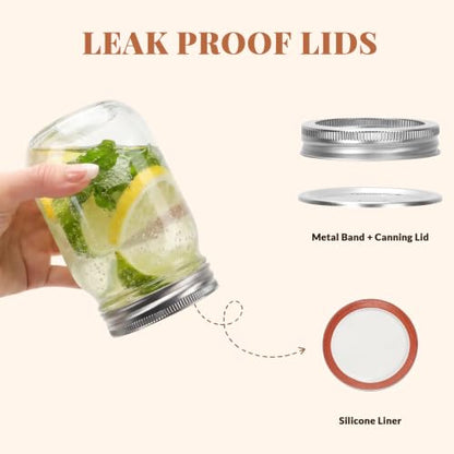 CycleMore 16 oz Mason Jars With Airtight Lids and Brands 15 Pack Glass Canning Jars with Regular Mouth, Pint Clear Glass Jar For DIY Projects, Food Storage and Fermenting with Brush & 24 Labels - size: 16oz - 15 Pack