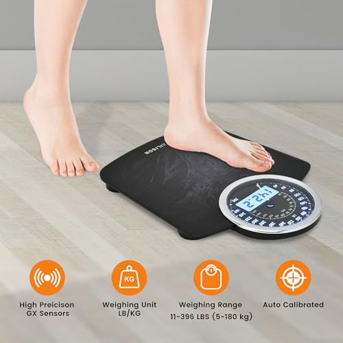 EILISON Highly Advance 2-in-1 Digital & Analog Weighing Scale for Body Weight-400lbs, 4 High Precison GX Sensor Accurate, Thick Tempered Glass, Extra Large Display (New Black) - color: Grey