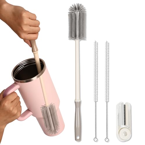 15.7" Bottle Brush Set - 4 Pack Water Bottle and Straw Cleaner Brush with Long Handle for Hydro Flasks, Sports Bottles, Tumblers, Glassware, Narrow Neck Containers - size: 4 Pack