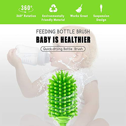 Silicone Bottle Cleaning Brush with Long Handle, 12.5" Water Bottle Cleaner for Baby Bottles, Hydro Flask, Sports Bottle, Vase, Glassware, Perfect for Smaller Diameter Bottle Openings (One Pack) - color: Green