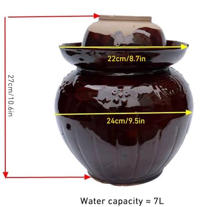 Traditional Chinese Ceramic Fermentation Crock With Water Seal Lid, Stoneware Sauerkraut Pickling Jar, 1 Pcs(7L) - size: 7L