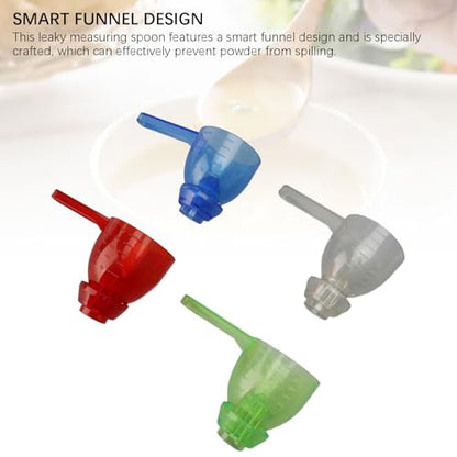 Measuring Spoon 4pcs Spill Proof Leakproof Funnel Spoon, Convenient Portable Convenient Portable Measuring Spoon Leaky Single Measuring Spoon for Kitchen Milk Coffee Protein Powder