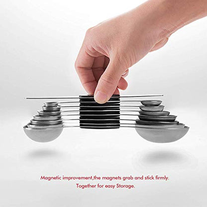 EDELIN Measuring Cups and Magnetic Measuring Spoons Set, Stainless Steel 5 Cups and 7 Spoons (Black) - color: Black