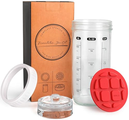 Fermentation Kit with Mason Jar – Fermentation Lids & Glass Weight, Burping Lids for Mason Jars, Easy Vegetable Fermenting Jar Starter Set for Pickles & Sauerkraut