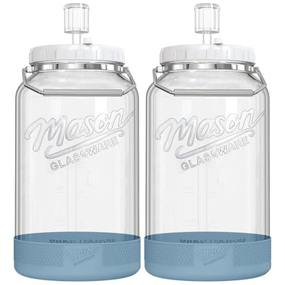2 Pack 1.5 Gallon Large Fermentation Jars with Airtight Lids & Airlocks, Wide Mouth Glass Mason Jar for Mead Making, Brewing - 100% Leak-proof Pickle jars Kimchi Container with Handles & Bases