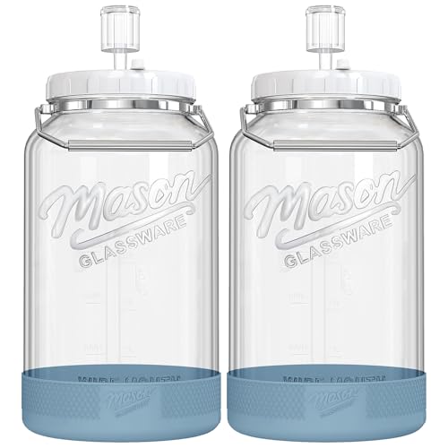 2 Pack 1.5 Gallon Large Fermentation Jars with Airtight Lids & Airlocks, Wide Mouth Glass Mason Jar for Mead Making, Brewing - 100% Leak-proof Pickle jars Kimchi Container with Handles & Bases