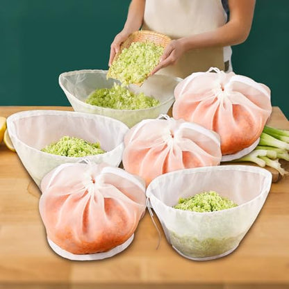 6 PCS Cheese Cloths Bag For Straining, Nut Milk Bag | Reusable Straining Bags for Vegetable, Soy Milk, Dumpling Fillings,Squeeze Bags for Straining Oat Milk, Celery Juice Nut