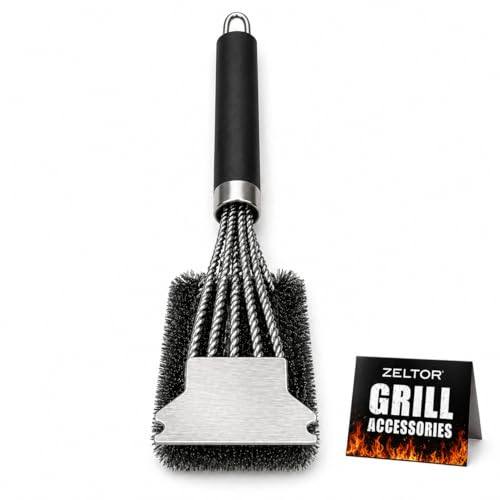 Grill Brush and Scraper for Outdoor Grill Cleaning, Stainless Steel BBQ Grill Brush with Durable Bristles, Barbecue Grill Cleaner for Gas, Charcoal, Porcelain, Ceramic, Cast Iron Grates