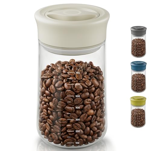 LAKUMIQI Overnight Oats Containers with Lids, 27oz Glass Jars with Airtight Lids, One-Hand 90° Twist-Off Wide Mouth Food Storage for Coffee Bean, Chia Pudding, Meal Prep, Pantry, Beige - color: Beige, size: 27 OZ(800ml)