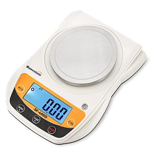 Bonvoisin Digital Lab Scale 600g x 0.01g Precision Electronic Scale LCD Display Analytical Balance Jewelry Scale Scientific Scale 0.01g Accuracy - color: White