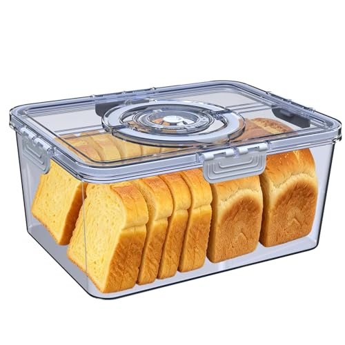 Bread Box with Lid and Handle,2026 New Upgrade Time Recording Bread Storage Container for Kitchen Counter Airtight,Portable Large Bread Boxes for Homemade Breads, Toast, Bagel, Donut and Cookies - color: Grey-Large