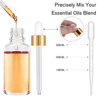 PrettyCare Glass Eye Dropper Bottle 2oz (60ml), 24 Pcs Clear Empty Thick Bottles Bulk with Leakproof Golden Caps - With Labels & Funnels for for Storage, Travel,Essential Oils, DIY Serums, Tincture - color: 2oz Clear, style: 24 Pack