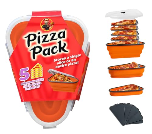 PIZZA PACK The Perfect Reusable Pizza Storage Container with 5 Microwavable Serving Trays - BPA-Free Adjustable Pizza Slice Container to Organize & Save Space, Orange - color: Orange, size: 1 Pack