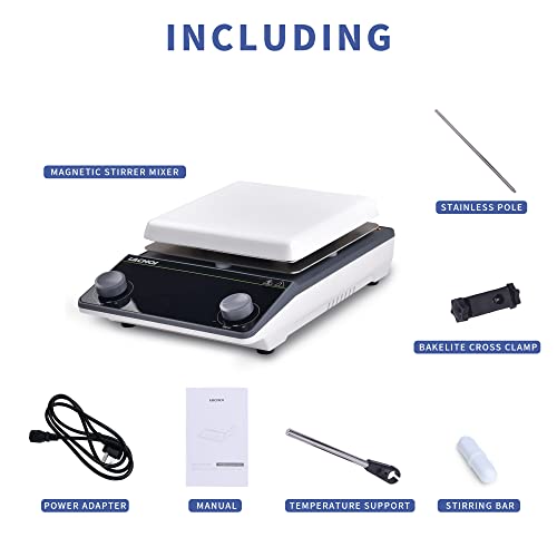 Magnetic Stirrer 5.9 inch Hot Plate 200-1600RPM Max Temp.300℃ Magnetic Stir Plate Max 5L Lab Stirrers with Stir Bar & Standing Pole(No Screen) - size: 5L