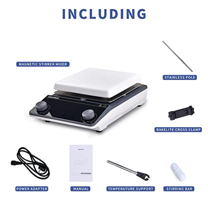 Magnetic Stirrer 5.9 inch Hot Plate 200-1600RPM Max Temp.300℃ Magnetic Stir Plate Max 5L Lab Stirrers with Stir Bar & Standing Pole(No Screen) - size: 5L