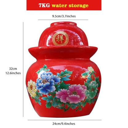 Chinese Style Flower Pattern Pickle Jar, Thickened Ceramic Fermentation Tank, Water Seal Design, Large Capacity Pickling Container(7kg/246.9oz) - size: 7kg/246.9oz