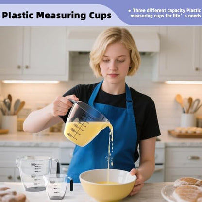 Measuring Cups,3 Pcs Plastic Measuring Cups(1, 2 & 4 Cup),Liquid Measuring Cups For Prepping, Baking and Cooking, Preheated Oven, Dishwasher, Freezer, and Microwave Safe - color: 3 Pcs Measuring Cups Set