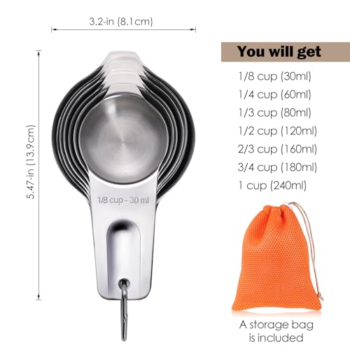 Measuring Cups, AMOHEE 7PCS Stainless Steel Measuring Cups with a Storage Bag for Cooking & Baking, Dishwasher Safe - size: 7PCS