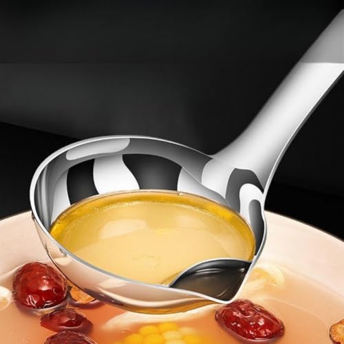 Stainless Steel Spoon,27 cm Soup Spoon Strainer,Fat Skimmer for Broth Stew,Grease Filter Ladle for Cooking,7cm Diameter