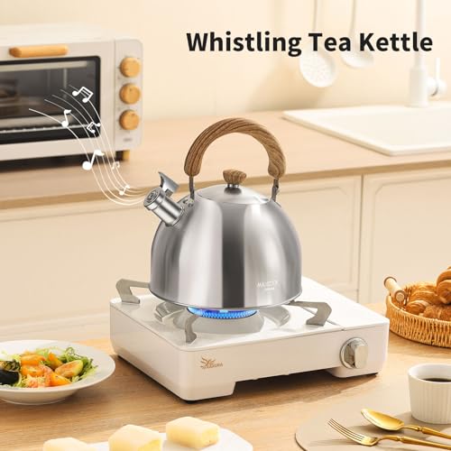 18/8 Stainless Steel Tea Kettle for Stovetop (4L / 4.23 Quart Whistling Tea Pot, Wood Handle)-Silver - size: 4.2 Quarts