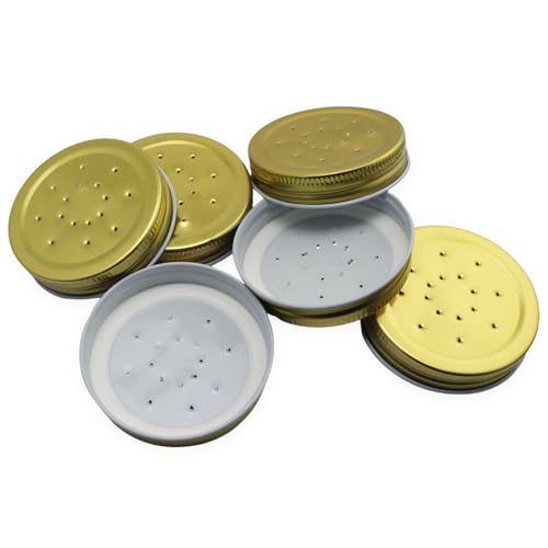 XGNG 6PCS Metal Feeder Lids for Bees Hive Entrance Feeder Perforated Mason Jar Lids Portable Watering Equipment for Beekeeping