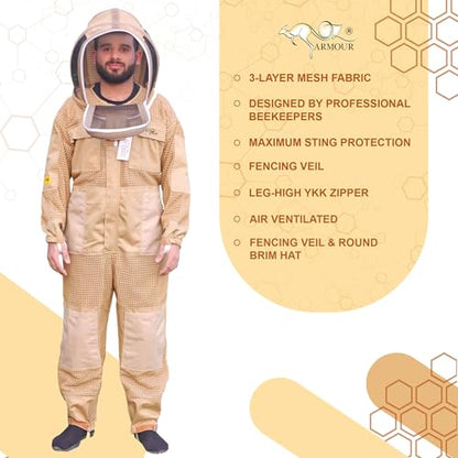 3-Layer Ventilated Bee Suit for Men & Women, Sting Proof Beekeeping Suit with Fencing Veil & Round Brim Hat - size: X-Large