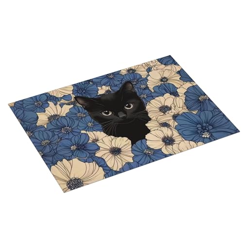 Black Cat Dish Drying Mat for Kitchen Counter Microfiber Super Absorbent Non-Slip Dish Drying Pad for Countertops Dishes Utensils Stylish Quick-Dry Machine Washable 18x24 Inch - color: Black Cat