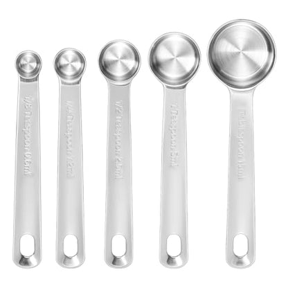 KEAWELL Premium 5-Piece 18/10 Stainless Steel Measuring Spoons Set – Durable, Stackable, Dishwasher Safe – Nesting Design for Baking & Cooking (Silver, 5PC Measuring Spoons) - size: 5PC Measuring Spoons