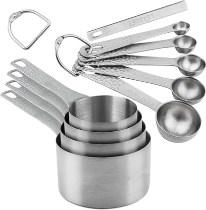 Measuring Cups and Spoons Set, 10 Piece Measuring Cup Set, 18/8 Stainless Steel Measuring Cups Spoons & Leveler, Baking Measure Cups, Kitchen Measurement Cups, Kitchen Gadgets for Cooking - color: Siliver