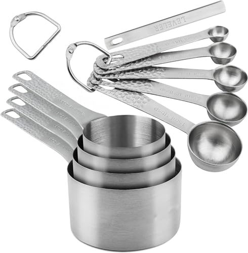 Measuring Cups and Spoons Set, 10 Piece Measuring Cup Set, 18/8 Stainless Steel Measuring Cups Spoons & Leveler, Baking Measure Cups, Kitchen Measurement Cups, Kitchen Gadgets for Cooking - color: Siliver