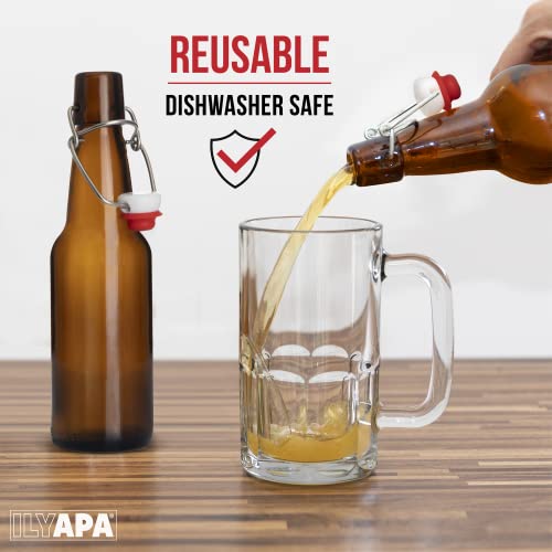 Ilyapa 16 oz Amber Flip Top Glass Beer Bottles for Home Brewing, Set of 12 - size: 12 pack