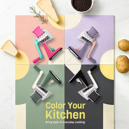 Rotary Cheese Grater, Upgraded Hand Crank Cheese Shredder with 3 Interchangeable Blades, Multi-purpose Kitchen Slicer Shredder for Cheese, Vegetable, Fruit, Nuts, Easy to Use & Clean, Black - color: Black