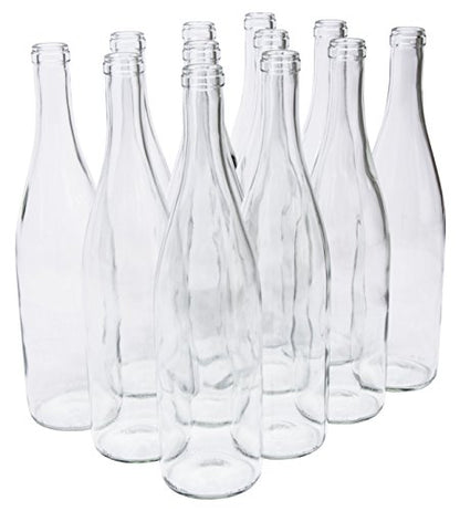 North Mountain Supply - LDC W82 Clear/Flint 750ml Glass California Hock Wine Bottle Flat-Bottomed Cork Finish - Case of 12 - Clear/Flint