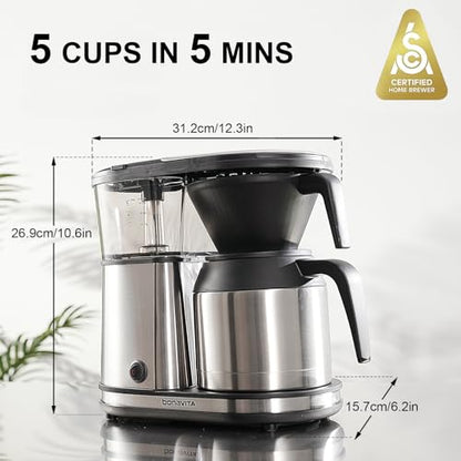 Bonavita 5 Cup Drip Coffee Maker Machine, One-Touch Pour Over, Auto Pause Brewing with Stainless Steel Double Wall Thermal Carafe, SCA Certified, Dishwasher Safe, BV1500TS - color: Stainless Steel