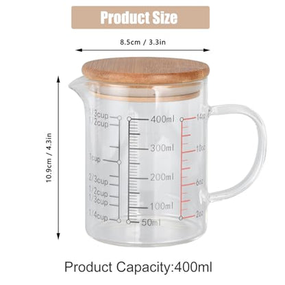 400ml/13.52oz Microwave Safe Glass Measuring Cup | Heat Resistant Borosilicate, V-Shaped Spout, Clear Scale, Multipurpose for Kitchen, Coffee & Yogurt(400ml/13.52oz) - size: 400ML