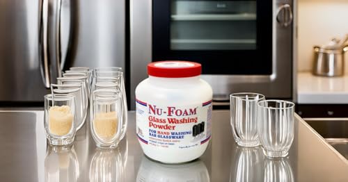 Nu-Foam Glass Washing Powder - Detergent for Bar Glassware – Original Streak-Free Solution - Hand Washing Bar, Tavern, Brewery Supplies - Spotless Serving Glasses - Easy On Hands - 4 Lb Jar - style: 64 Ounce (Pack of 1)