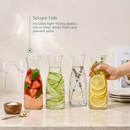 Kook Mini Glass Carafes with Lids, Small Beverage Pitchers for Fridge, Jugs for Water, Wine, Milk, Juice, 24 oz, Set of 4 - color: Set of 4, 24oz (Mini)