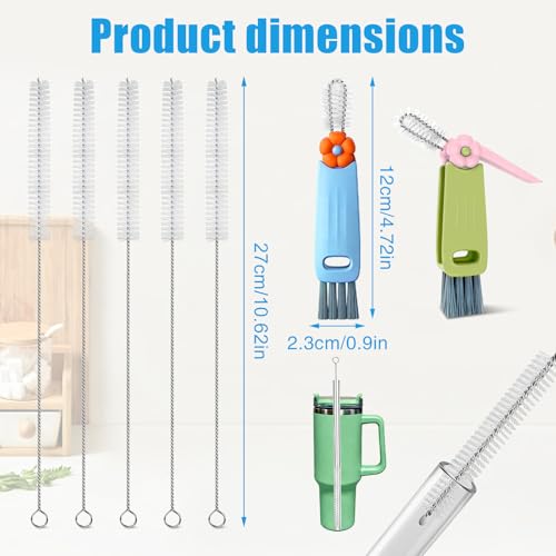7Pcs 3-in-1 Cup Lid Gap Cleaning Brush & Straw Brush Set, Reusable Metal Straw Cleaner Brush, Multifunctional Cleaning Kit for Various Cup Lids