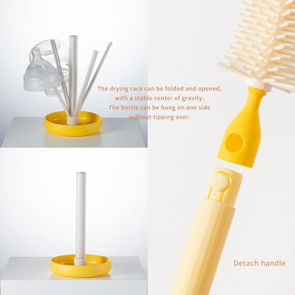 Travel Silicone Baby Bottle Brush Cleaner, Bottle Cleaner Brush Set | Foldable Baby Bottle Drying Rack, Essential Cleaning Set for Outdoor Travel - color: Orange and Green