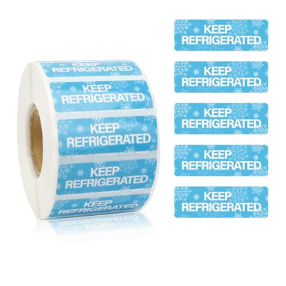 1000pcs Keep Refrigerated Stickers Rectangle Waterproof 0.5"x1.5" Refrigerated Label Food Packaging Warning Adhesive Sticker Pharmacy Drugstores Warning Labels for Cold Food Shipping Packing