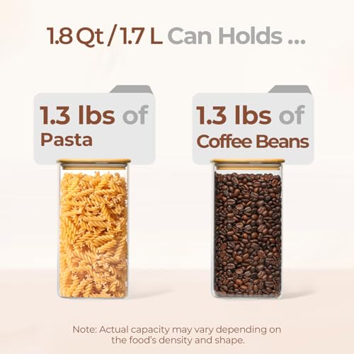 ComSaf 1.8Qt Rectangular Glass Food Storage Containers with Lids, 3-Piece Airtight Cereal Containers Storage, Glass Jars with Bamboo Lids, Space Saving Pantry Organizers for Flour, Pasta, Nut & Coffee - size: 1.8 Qt-3Pcs