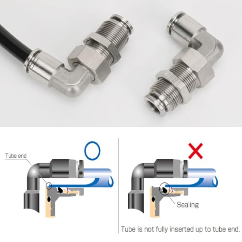2Pcs 304 Stainless Steel Bulkhead Elbow 1/4" x 1/4" Tube OD Push to Connect Tube Fitting, PLM-1/4 Bulkhead 90 Degree Elbow Pneumatic Quick Connect Air Fitting - size: 1/4" x 1/4"