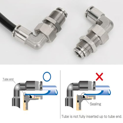 2Pcs 304 Stainless Steel Bulkhead Elbow 1/4" x 1/4" Tube OD Push to Connect Tube Fitting, PLM-1/4 Bulkhead 90 Degree Elbow Pneumatic Quick Connect Air Fitting - size: 1/4" x 1/4"