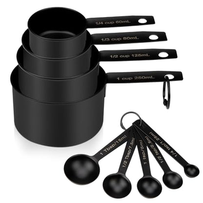 Measuring Cups and Spoons Set of 9, Stainless Steel Measuring cup for Cooking and Baking, Measuring spoons for Dry and Liquid Ingredients (Black) - color: Black