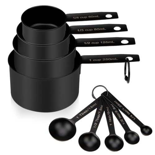 Measuring Cups and Spoons Set of 9, Stainless Steel Measuring cup for Cooking and Baking, Measuring spoons for Dry and Liquid Ingredients (Black) - color: Black