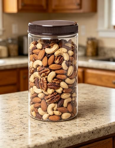 ljdeals 32 oz Clear Plastic Jars with Lids, Storage Containers, Wide Mouth PET Mason Jars, Pack of 6, BPA Free, Food Safe, Made in USA