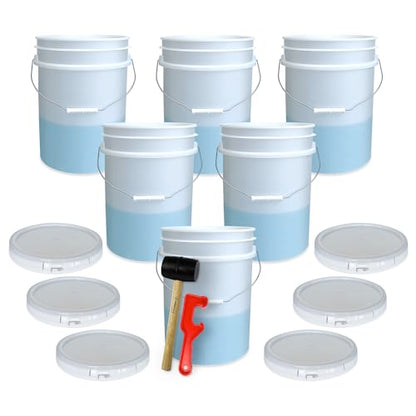 ePackageSupply 5 Gallon Plastic Bucket with Airtight Lid | Food Grade Bucket | BPA-Free | Heavy Duty 90 Mil All Purpose Pail | One 12" Rubber Mallet & One Lid Opener Included | 6 Pack - color: Translucent, size: 6 Packs