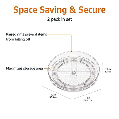 Amazon Basics Clear Lazy Susan Turntable Organizer for Organization, 12-Inch (Pack of 8) - size: 12" Diameter, 2 Tier, 8-Pack