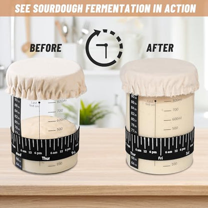 Xileanalee Pro Sourdough Starter Jar Kit 2 Packs-35 Oz Sourdough Bread Starter Jar Kit with Date Marked Feeding Band,Thermometer,Spatula,Cloth Cover& Lid for Sour Dough Bread Loaf (2 Pcs) - size: 2 Pcs