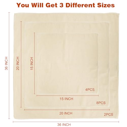 14 Pack Cheese Cloths, 15/20/36Inch 3 Size Cheesecloth Hemmed Edge Unbleached Fine Fabric, Reusable Grade 100 Cotton Muslin Cloth for Turkey, Butter, Cooking, Straining, Cheese Making, Juicing, Baking - size: 4*15x15 inch+8*20x20 inch+2*36x36 inch